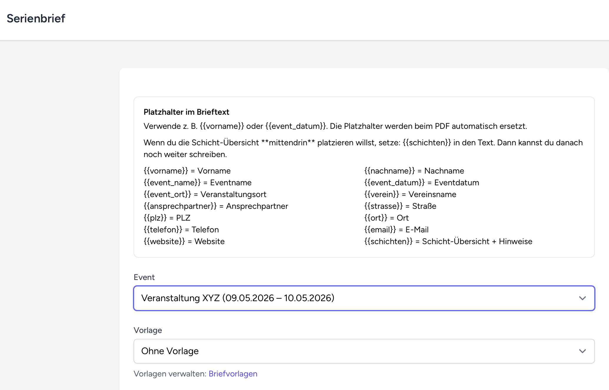 Standplanung: Serienbrief
