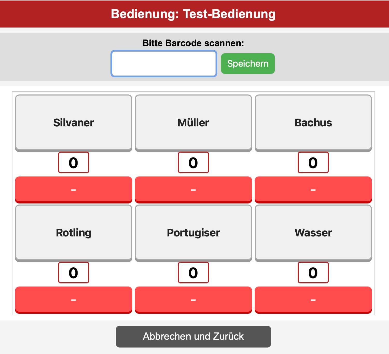 Weinfest: Getränke-Erfassung
